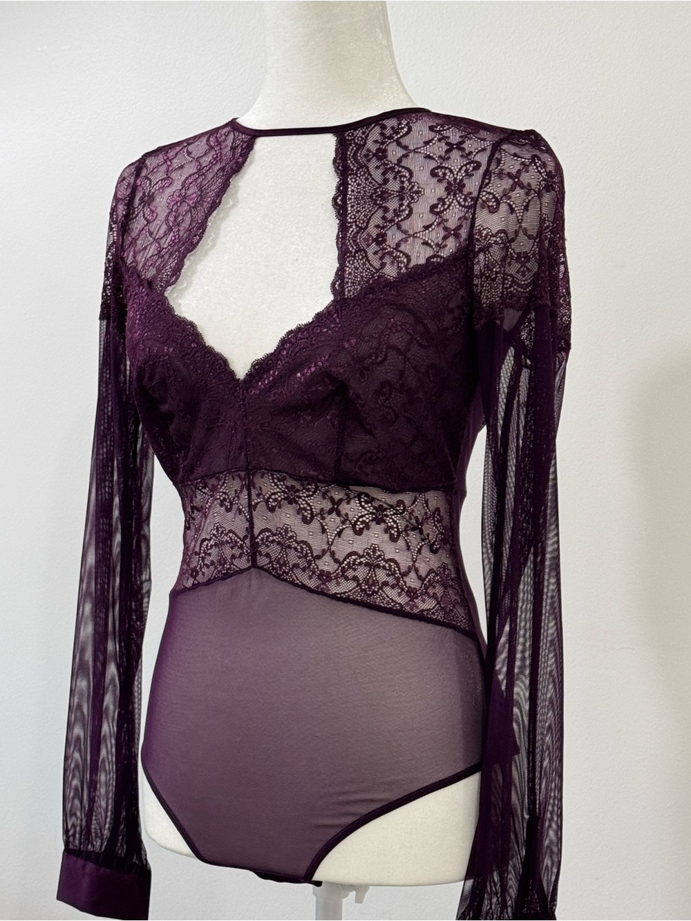 INC International Concepts Plum Lace Long-Sleeve Bodysuit